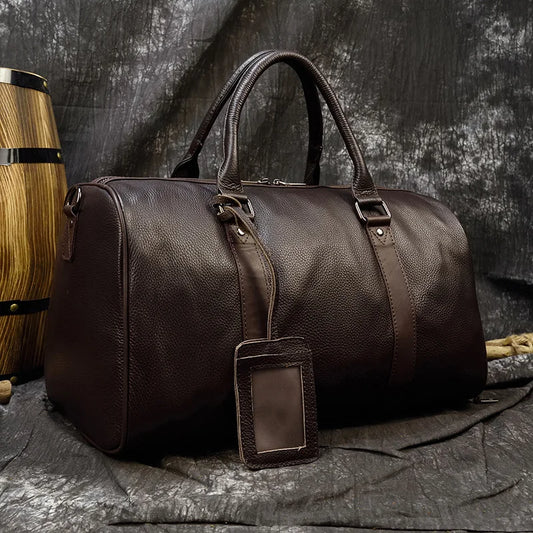 Premium Genuine Leather Travel Duffle Bag - Vintage Cow Leather Weekend Bag