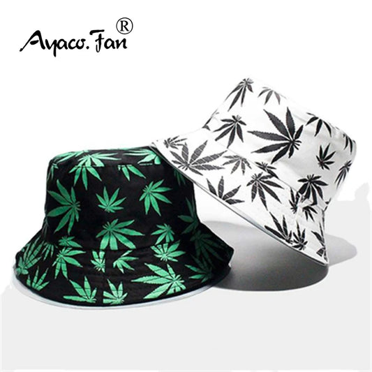Unisex Cotton Bucket Hat - Maple Leaf Print Fisherman Cap for Outdoor & Beach