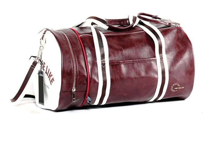 Premium PU Leather Sports Gym Bag with Shoe Compartment - 20-35L Travel Duffel