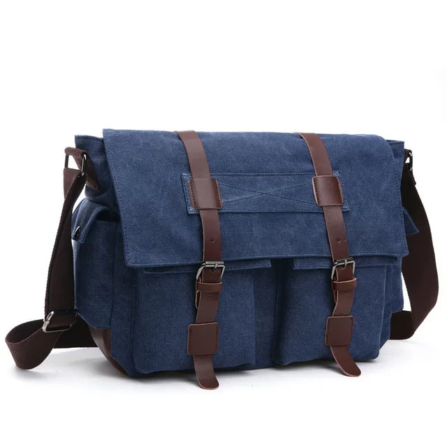 Men's Vintage Canvas Messenger Bag - Professional Crossbody Briefcase
