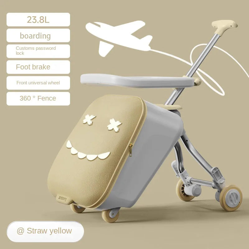 Children's Ride-On Luggage with Brake Wheels - 39.8L Foldable Travel Suitcase