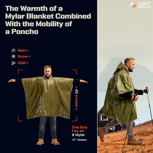 Emergency Waterproof Aluminum Film Poncho - Disposable Raincoat & Thermal Blanket for Camping & Survival