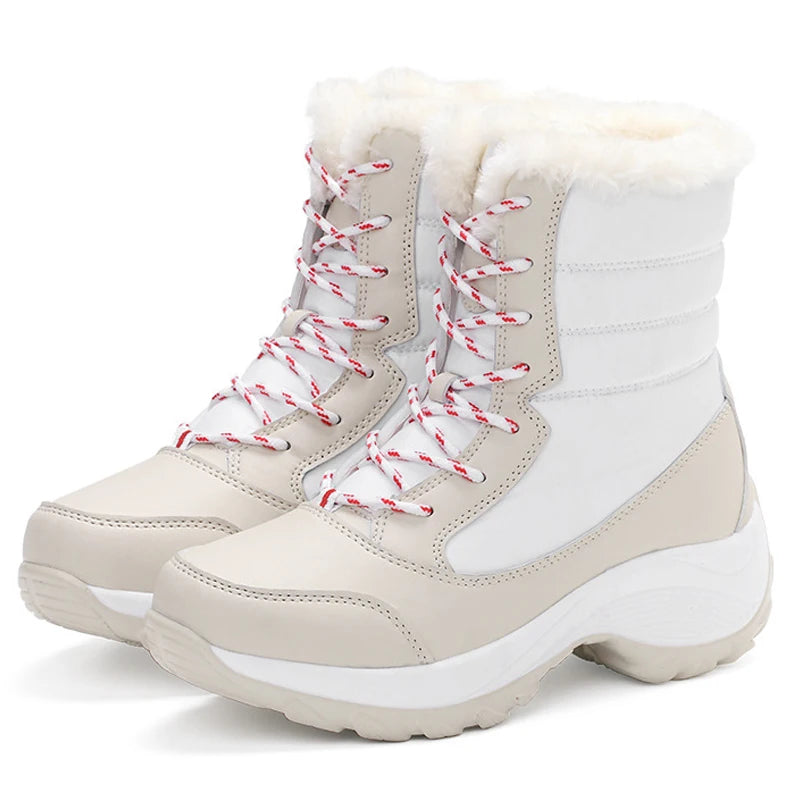 Women's Winter Snow Boots - Waterproof Platform Ankle Boots with Fur Lining