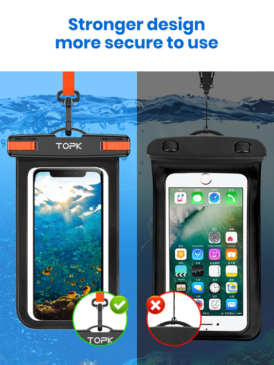 TOPK E01 Universal Waterproof Phone Pouch - IPX8 Dry Bag with Lanyard