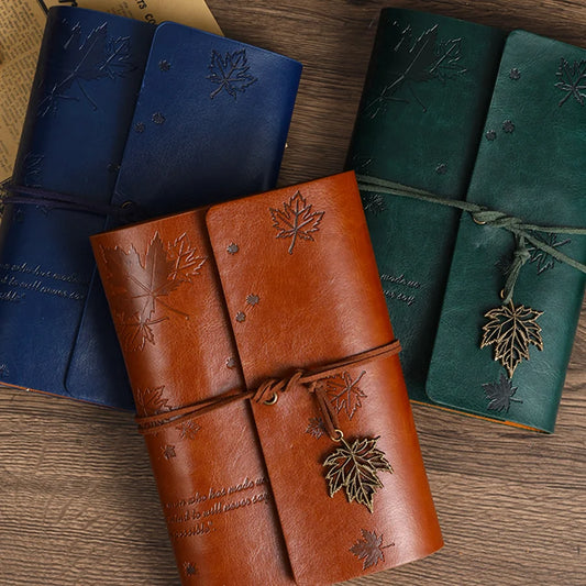 Vintage Leather Travel Journal - Spiral Ring Diary with Kraft Paper