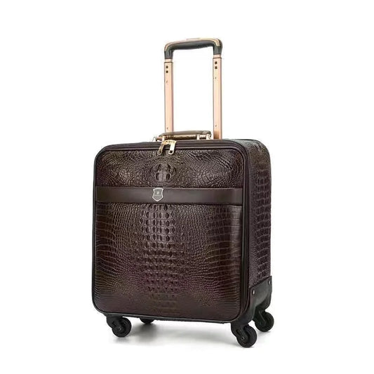 Premium Crocodile Leather Rolling Luggage - 16/20/24 Inch Travel Suitcase
