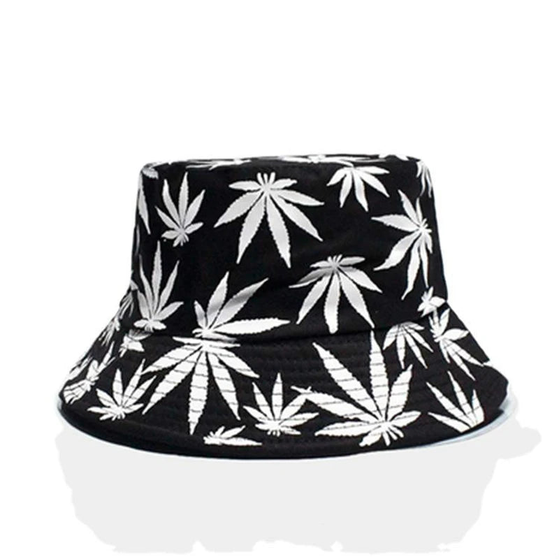 Unisex Cotton Bucket Hat - Maple Leaf Print Fisherman Cap for Outdoor & Beach