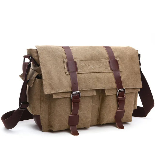 Men's Vintage Canvas Messenger Bag - Professional Crossbody Briefcase