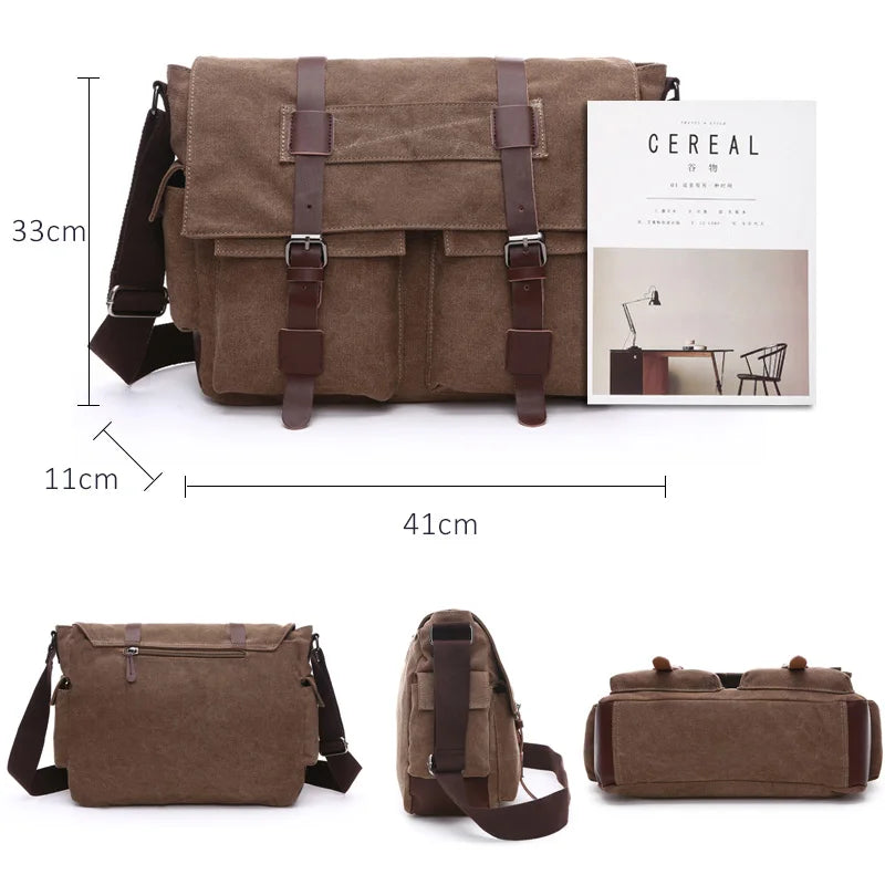 Men's Vintage Canvas Messenger Bag - Professional Crossbody Briefcase