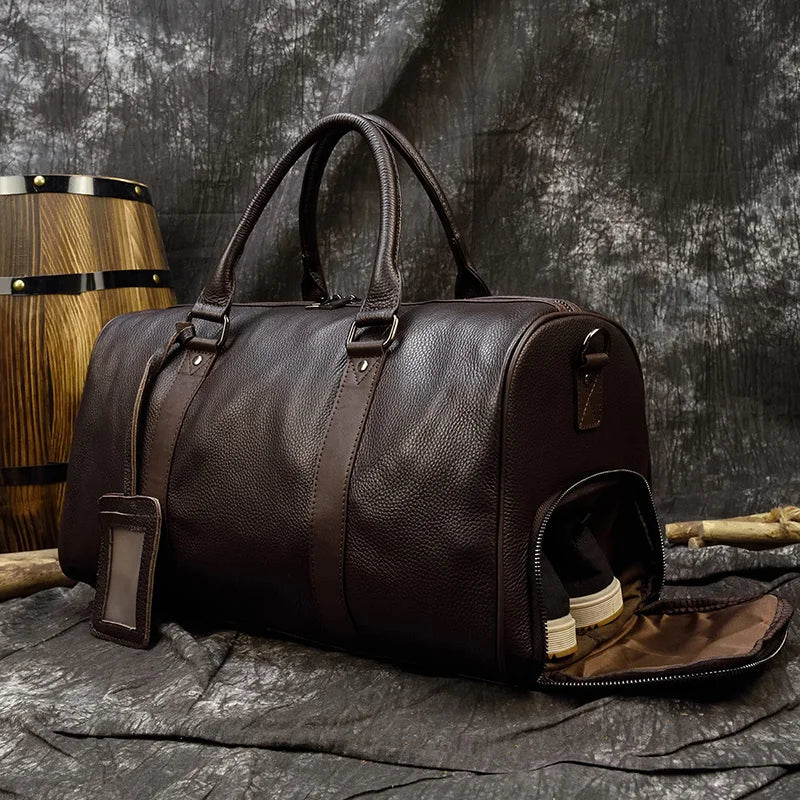 Premium Genuine Leather Travel Duffle Bag - Vintage Cow Leather Weekend Bag