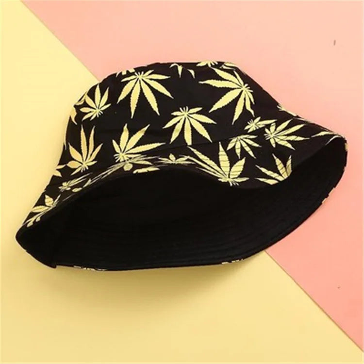 Unisex Cotton Bucket Hat - Maple Leaf Print Fisherman Cap for Outdoor & Beach