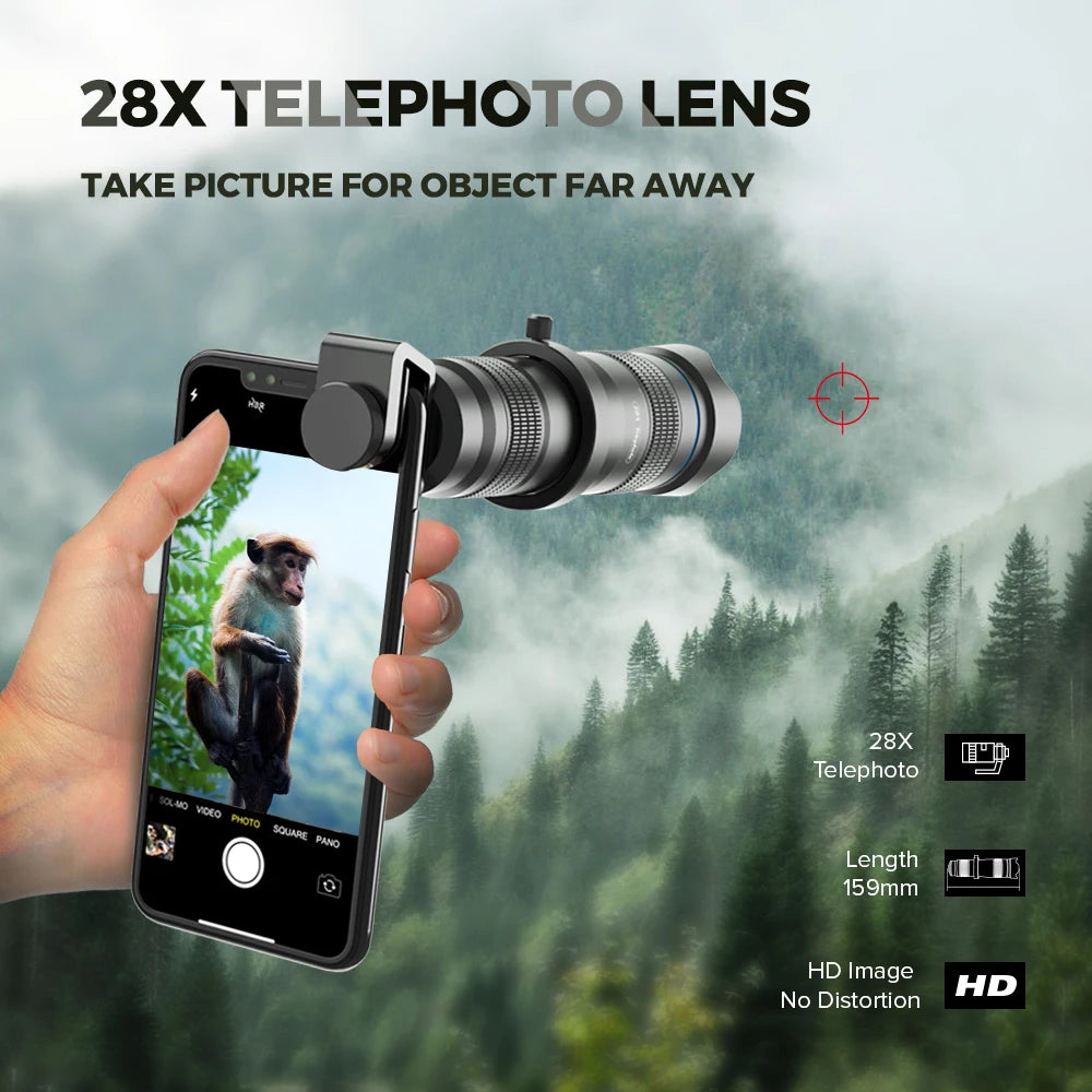 APEXEL 28X HD Telephoto Zoom Lens with Mini Tripod for Smartphones