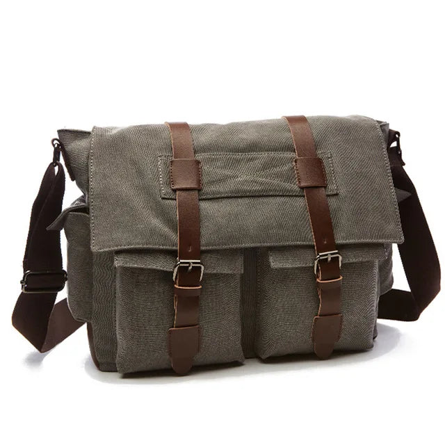Men's Vintage Canvas Messenger Bag - Professional Crossbody Briefcase