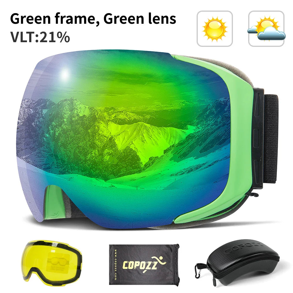 COPOZZ Magnetic Ski Goggles - UV400 Protection with Quick-Change Lens System
