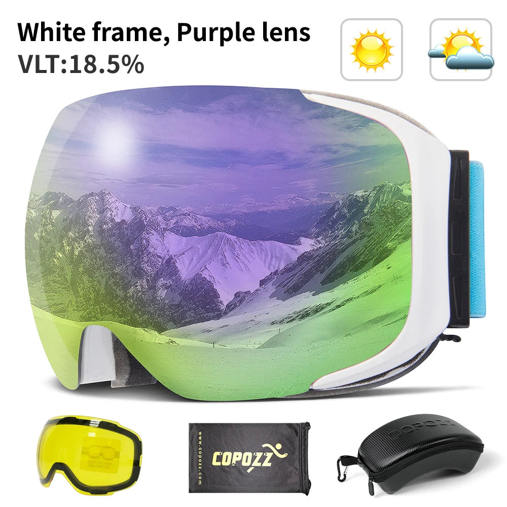 COPOZZ Magnetic Ski Goggles - UV400 Protection with Quick-Change Lens System