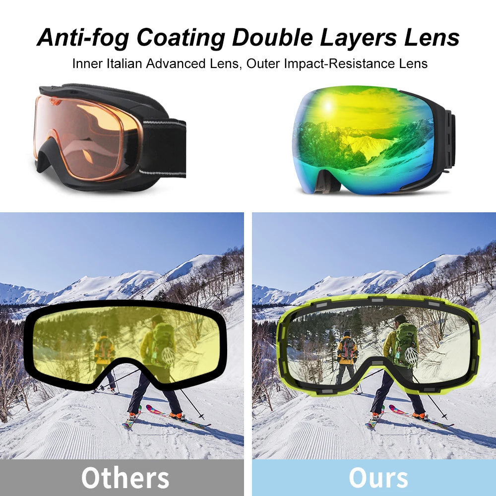 COPOZZ Magnetic Ski Goggles - UV400 Protection with Quick-Change Lens System