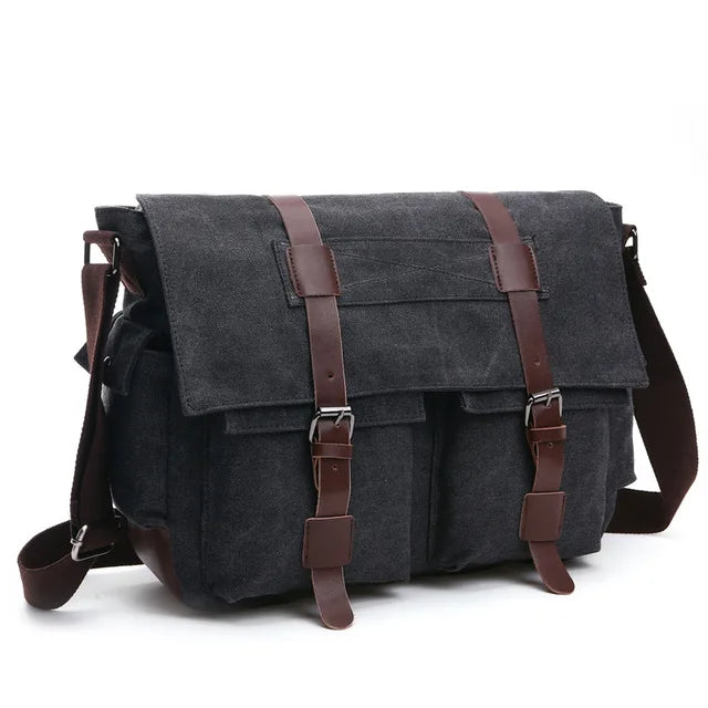 Men's Vintage Canvas Messenger Bag - Professional Crossbody Briefcase