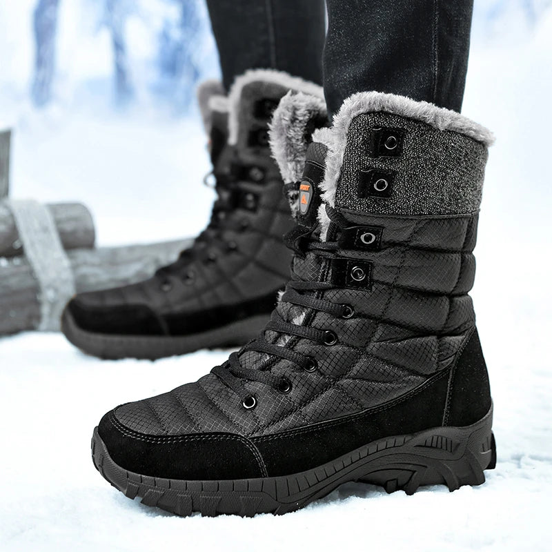 Men's Waterproof Winter Snow Boots - Insulated Hiking Boots with Plush Lining