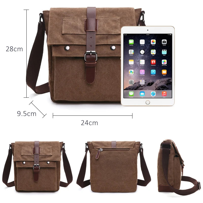 Men's Vintage Canvas Messenger Bag - Professional Crossbody Briefcase
