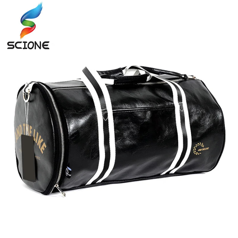 Premium PU Leather Sports Gym Bag with Shoe Compartment - 20-35L Travel Duffel