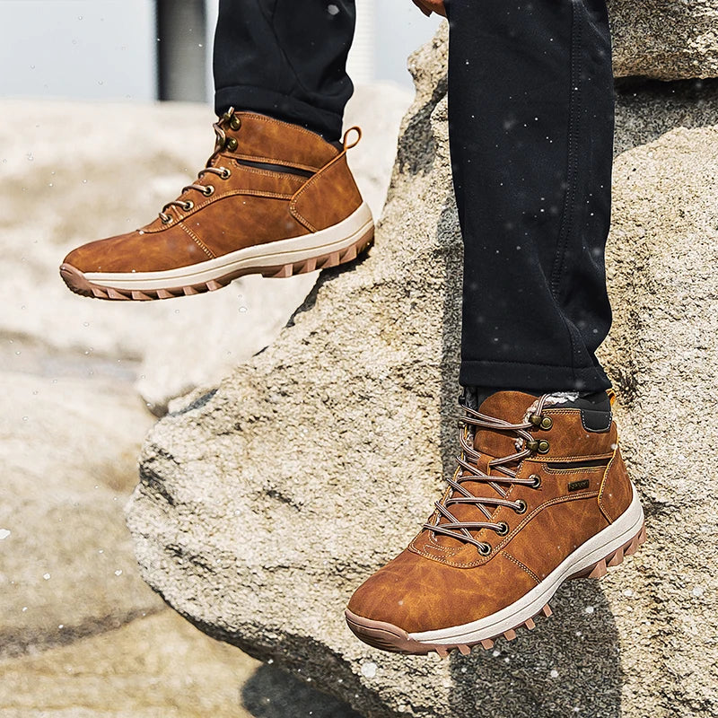 Men's Waterproof Winter Snow Boots - Plush Lined Ankle Boots