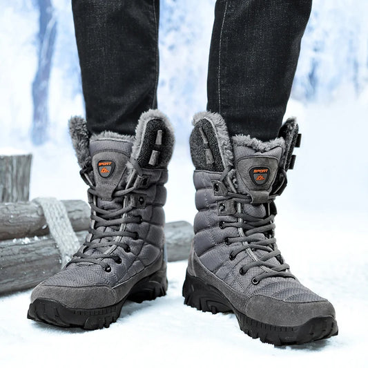 Men's Waterproof Winter Snow Boots - Insulated Hiking Boots with Plush Lining