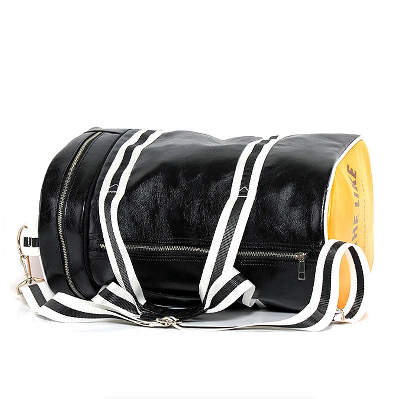 Premium PU Leather Sports Gym Bag with Shoe Compartment - 20-35L Travel Duffel