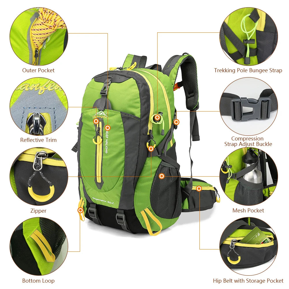 TOMSHOO 40L Outdoor Backpack - Waterproof Hiking Rucksack for Men & Women