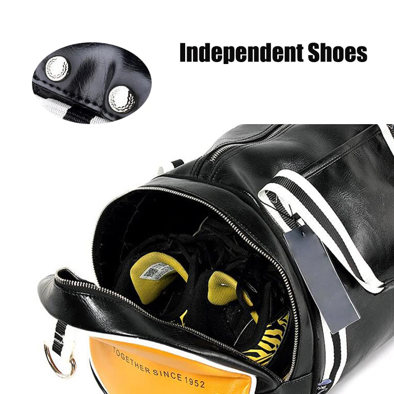 Premium PU Leather Sports Gym Bag with Shoe Compartment - 20-35L Travel Duffel