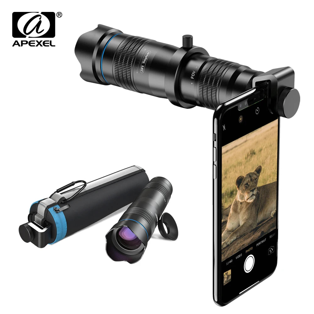 APEXEL 28X HD Telephoto Zoom Lens with Mini Tripod for Smartphones