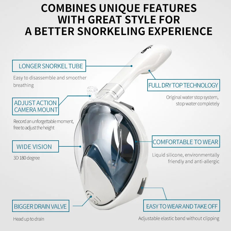COPOZZ Professional Full Face Snorkel Mask - Anti-Fog Diving Goggles for Adults