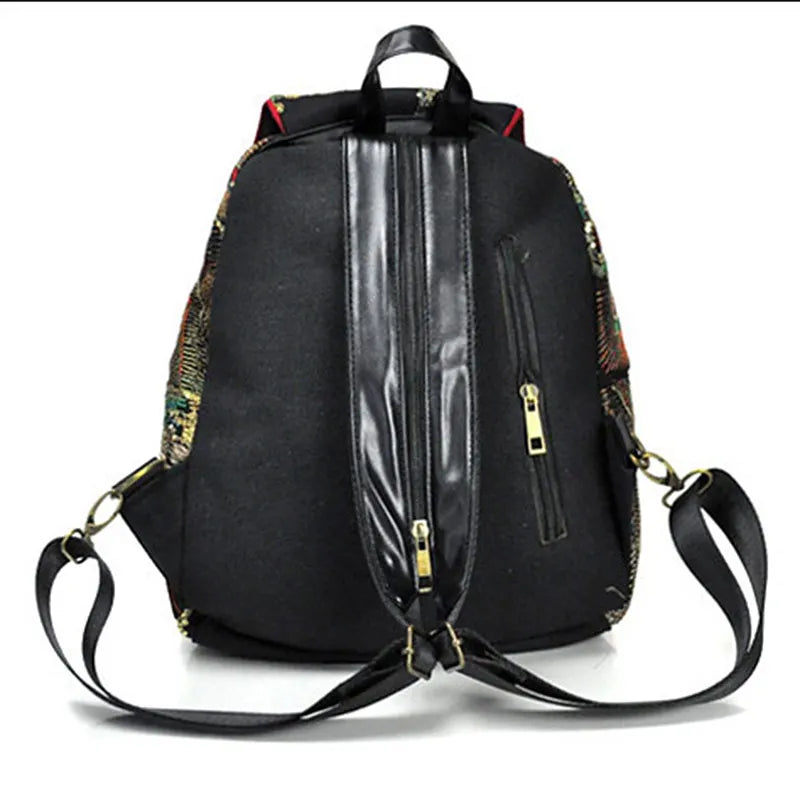Veowalk Peacock Embroidered Canvas Backpack for Women