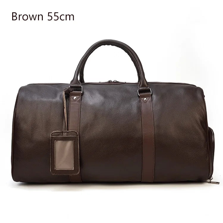 Premium Genuine Leather Travel Duffle Bag - Vintage Cow Leather Weekend Bag