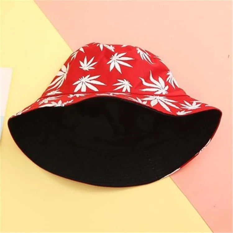 Unisex Cotton Bucket Hat - Maple Leaf Print Fisherman Cap for Outdoor & Beach