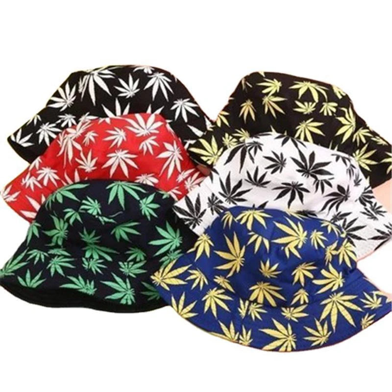 Unisex Cotton Bucket Hat - Maple Leaf Print Fisherman Cap for Outdoor & Beach