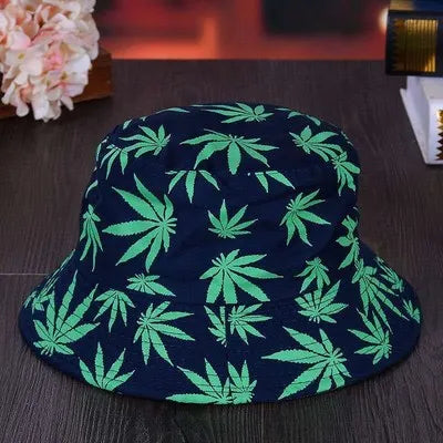 Unisex Cotton Bucket Hat - Maple Leaf Print Fisherman Cap for Outdoor & Beach