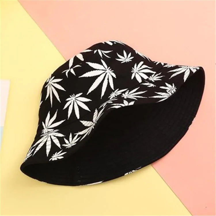 Unisex Cotton Bucket Hat - Maple Leaf Print Fisherman Cap for Outdoor & Beach