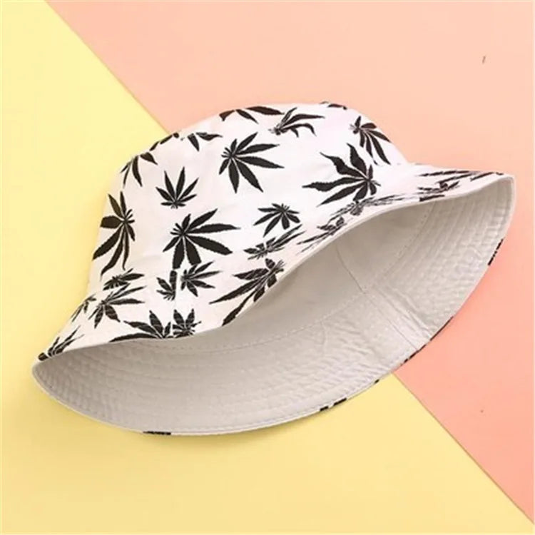 Unisex Cotton Bucket Hat - Maple Leaf Print Fisherman Cap for Outdoor & Beach