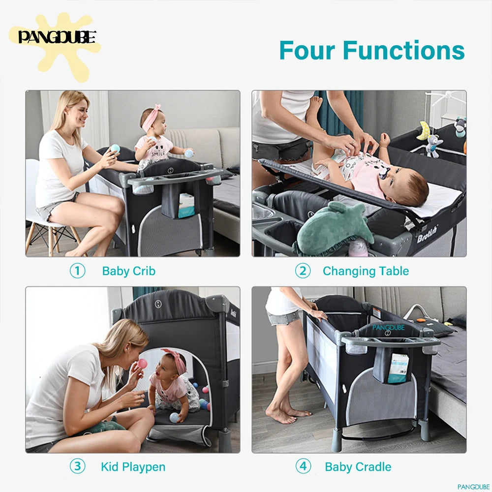 PANGDUBE 4-in-1 Convertible Baby Crib with Rocker and Changing Table