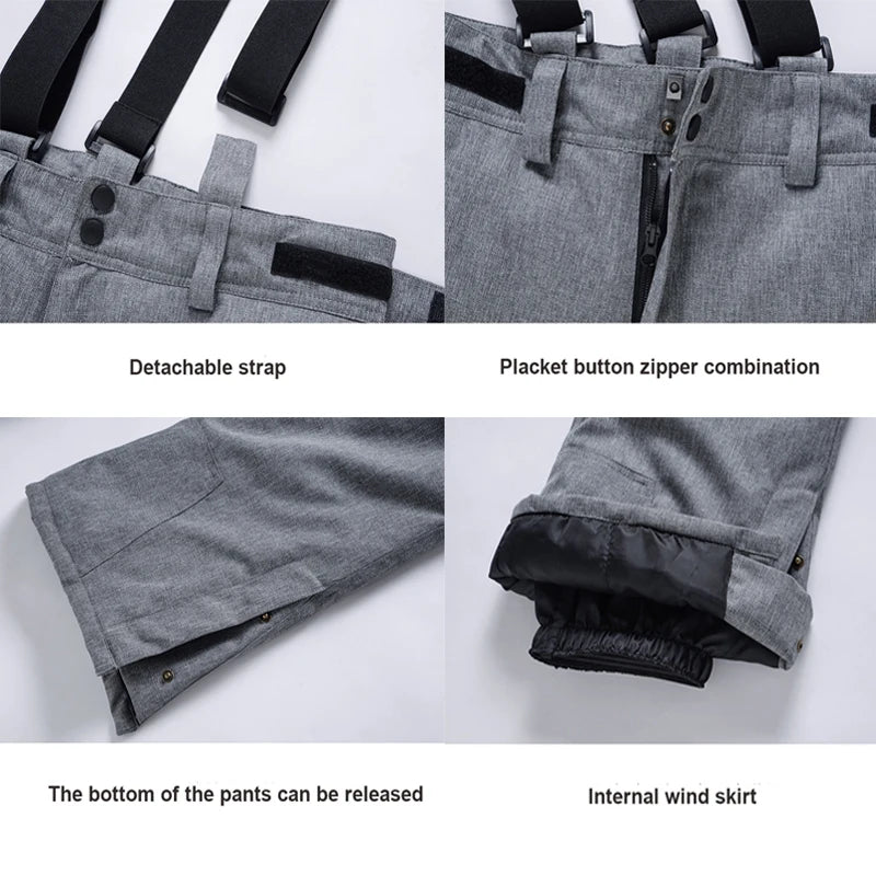 Premium Winter Ski Pants - Windproof Waterproof Suspender Snow Trousers