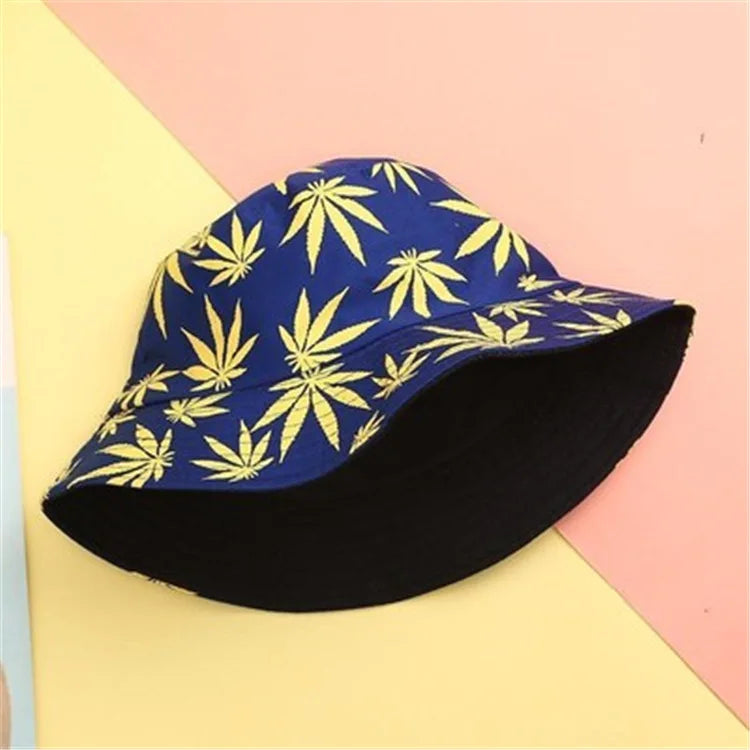 Unisex Cotton Bucket Hat - Maple Leaf Print Fisherman Cap for Outdoor & Beach