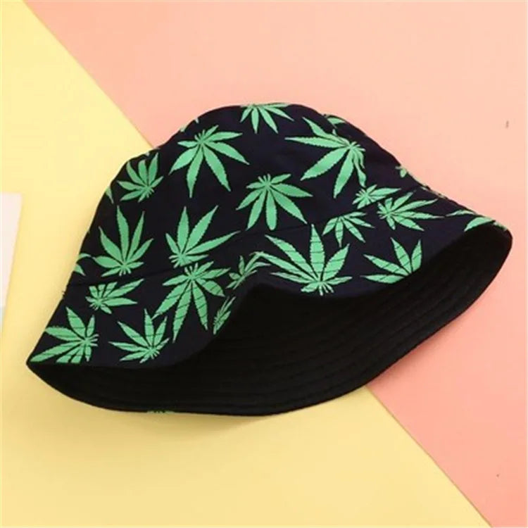 Unisex Cotton Bucket Hat - Maple Leaf Print Fisherman Cap for Outdoor & Beach