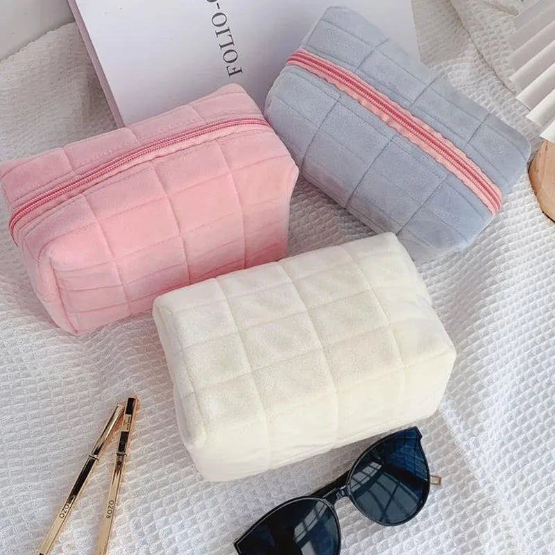 Plush Makeup Bag - Portable Travel Organizer for Cosmetics and Stationery