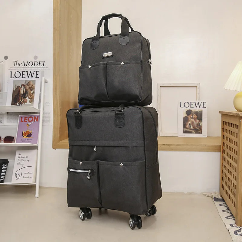 Women's Rolling Backpack Carry-On Luggage with Wheels - Oxford Travel Suitcase