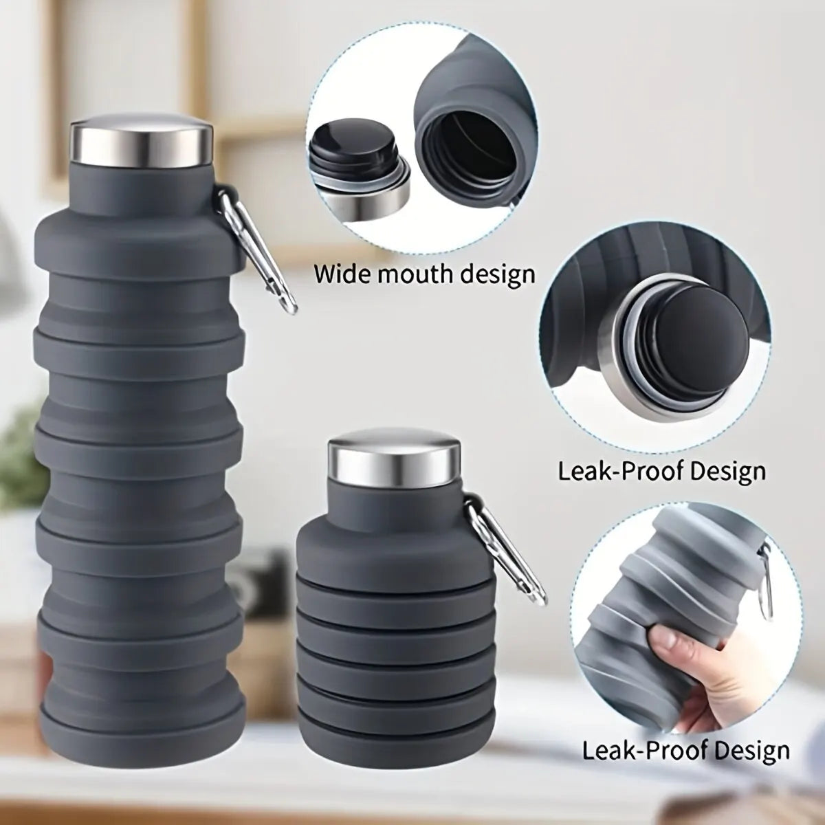 Collapsible Silicone Water Bottle - BPA Free Portable Hiking Cup