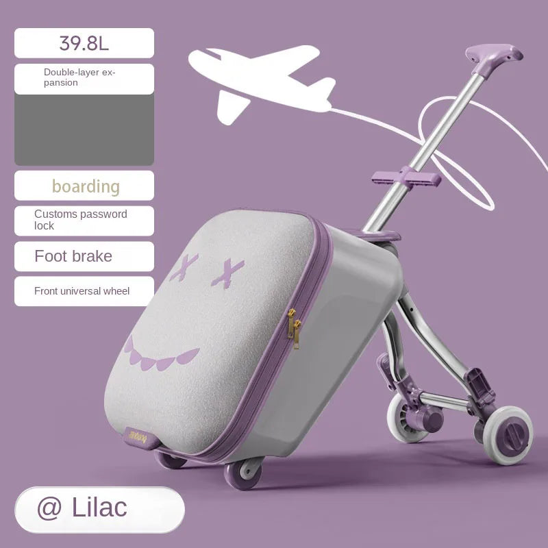 Children's Ride-On Luggage with Brake Wheels - 39.8L Foldable Travel Suitcase