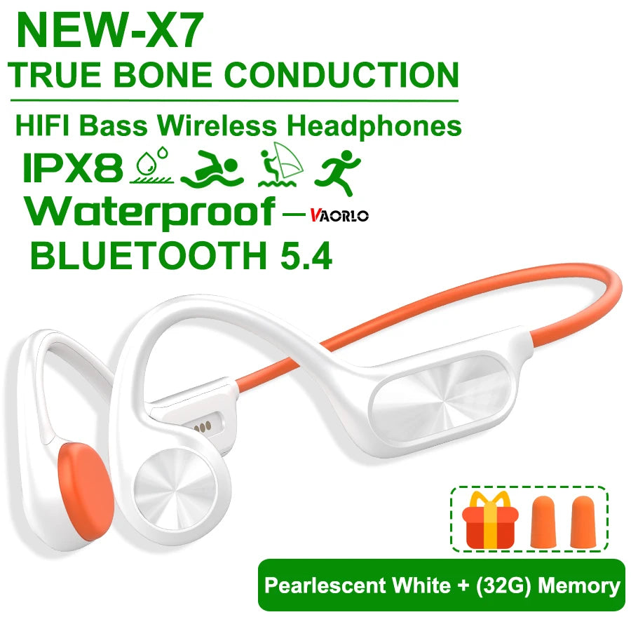 VAORLO Bone Conduction Bluetooth 5.3 Headphones - IPX8 Waterproof with 32GB MP3 Player