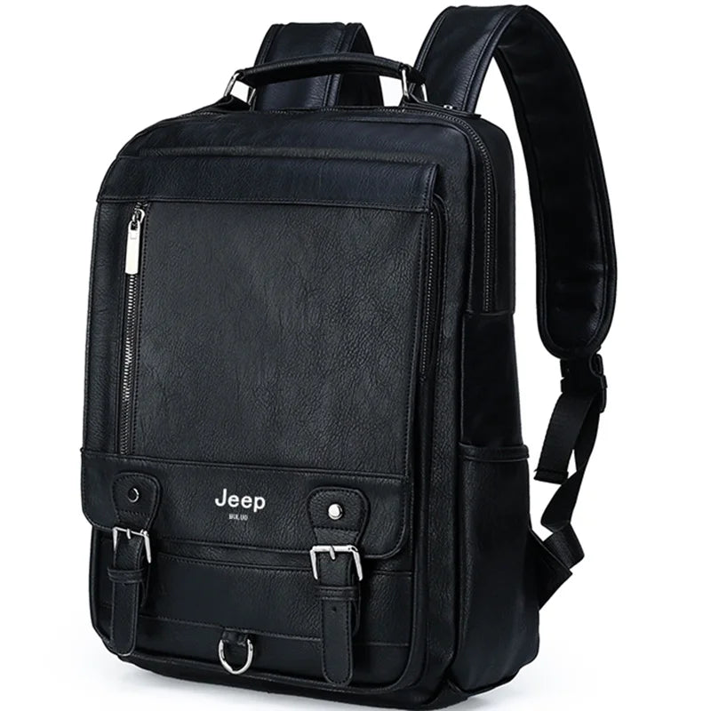 JEEP BULUO Premium Leather Business Backpack - 15.6" Laptop Travel Bag