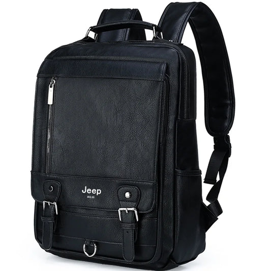 JEEP BULUO Premium Leather Business Backpack - 15.6" Laptop Travel Bag