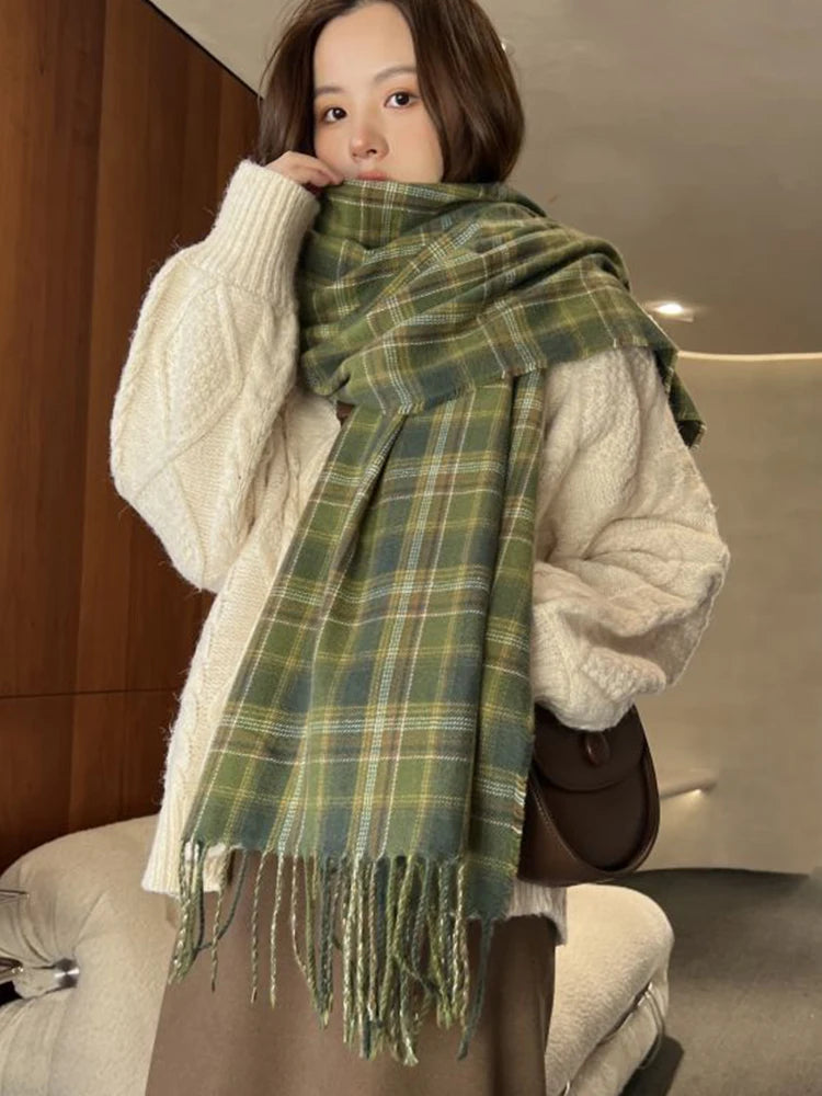 Women's Plaid Cashmere Scarf - Winter Wrap Shawl